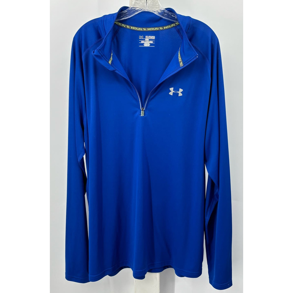 Men's Blue Fitted RUN Under Armor Half Zip Up Pull Over Top Size 2 XL